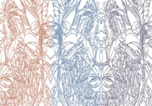 photograph of painting leaves designs imaginary landscape - penwork multicoloured