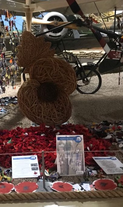 Poppy willow sculpture made for remembrance at army flying museum 